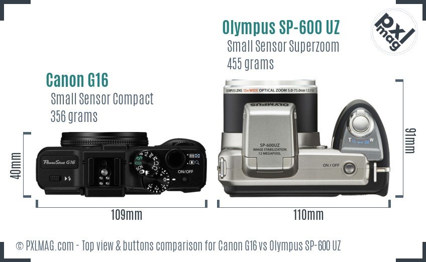 Canon G16 vs Olympus SP-600 UZ top view buttons comparison