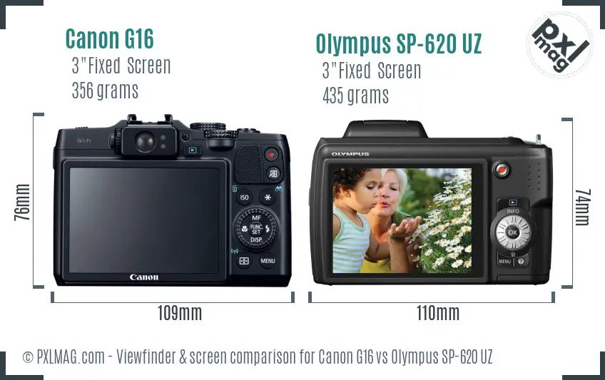 Canon G16 vs Olympus SP-620 UZ Screen and Viewfinder comparison Canon G16 vs Olympus SP-620 UZ Screen and Viewfinder comparison