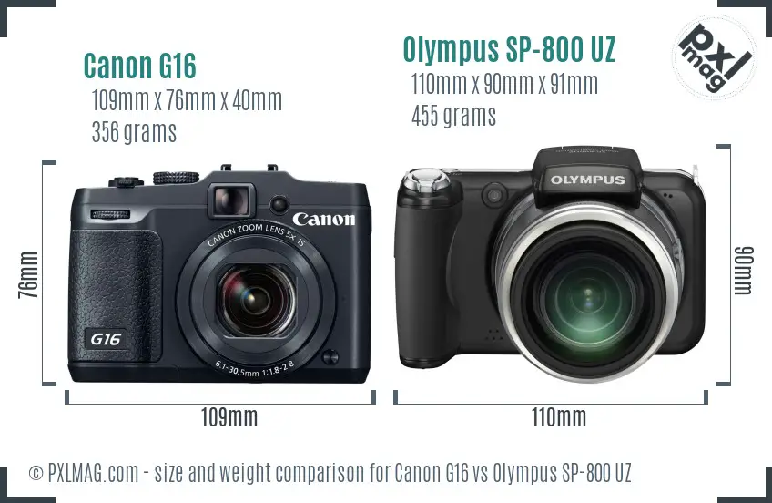 Canon G16 vs Olympus SP-800 UZ size comparison