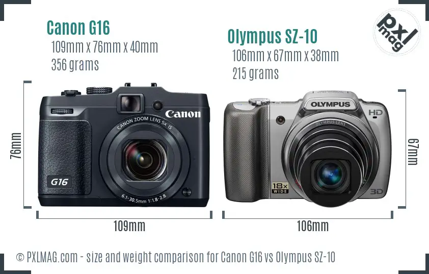 Canon G16 vs Olympus SZ-10 size comparison Canon G16 vs Olympus SZ-10 size comparison