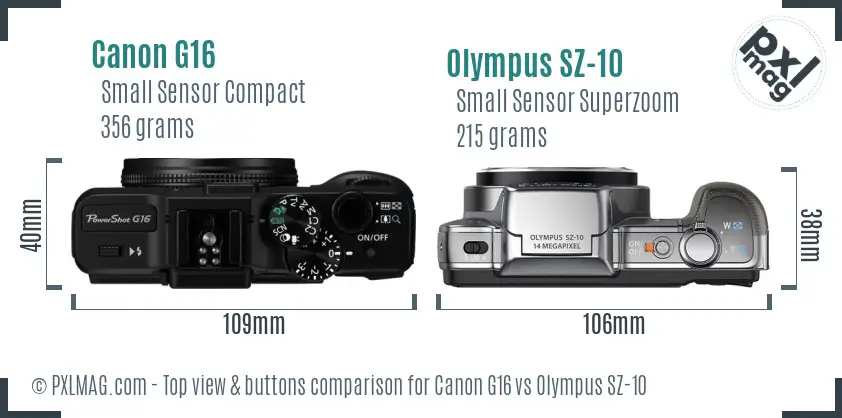 Canon G16 vs Olympus SZ-10 top view buttons comparison Canon G16 vs Olympus SZ-10 top view buttons comparison