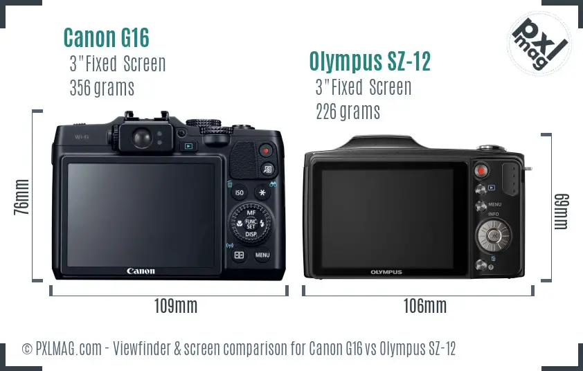 Canon G16 vs Olympus SZ-12 Screen and Viewfinder comparison