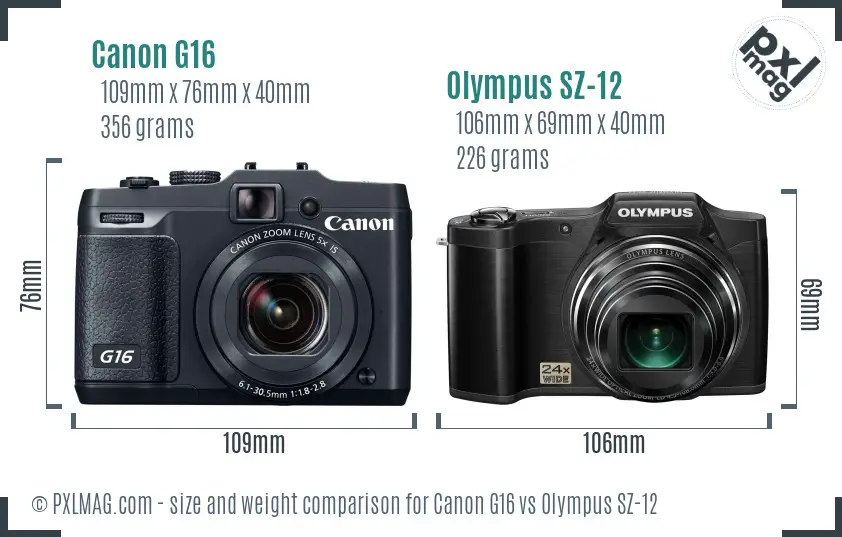 Canon G16 vs Olympus SZ-12 size comparison