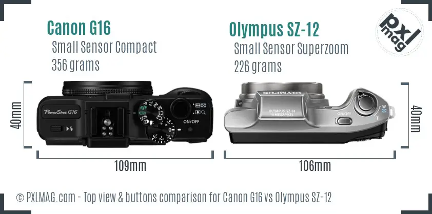 Canon G16 vs Olympus SZ-12 top view buttons comparison