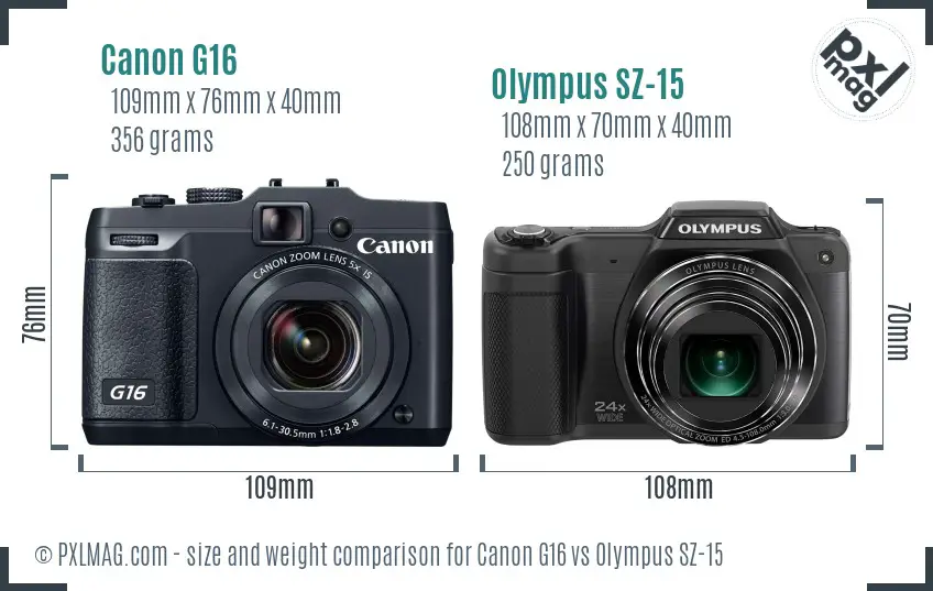 Canon G16 vs Olympus SZ-15 size comparison Canon G16 vs Olympus SZ-15 size comparison