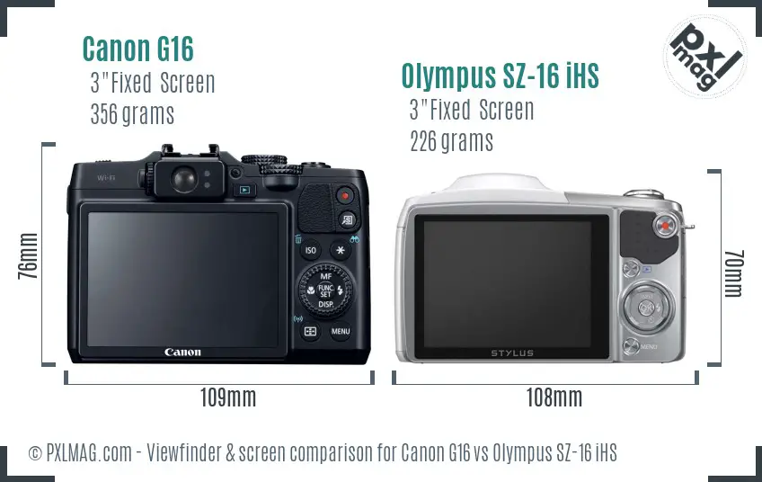 Canon G16 vs Olympus SZ-16 iHS Screen and Viewfinder comparison