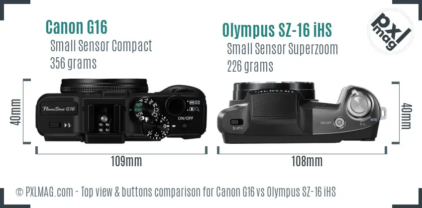 Canon G16 vs Olympus SZ-16 iHS top view buttons comparison
