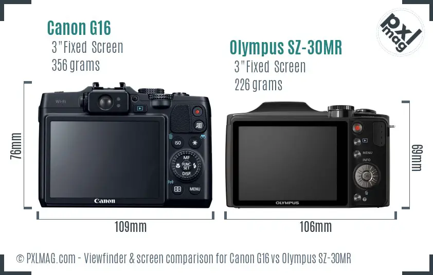 Canon G16 vs Olympus SZ-30MR Screen and Viewfinder comparison