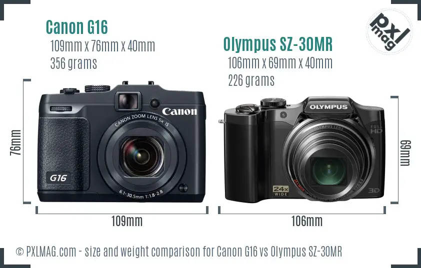 Canon G16 vs Olympus SZ-30MR size comparison