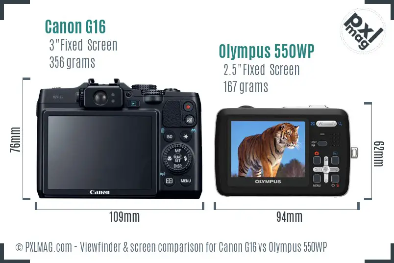 Canon G16 vs Olympus 550WP Screen and Viewfinder comparison
