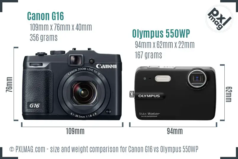 Canon G16 vs Olympus 550WP size comparison