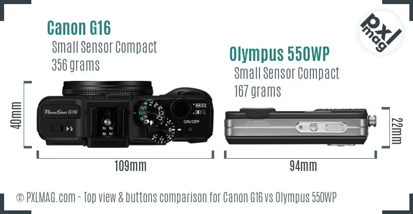 Canon G16 vs Olympus 550WP top view buttons comparison