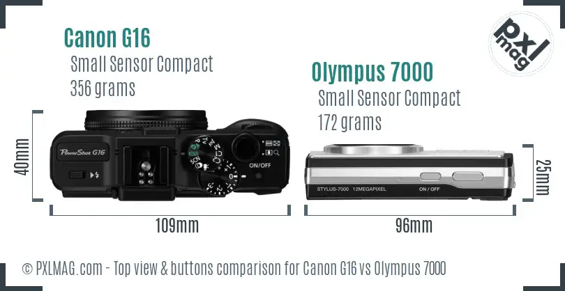 Canon G16 vs Olympus 7000 top view buttons comparison