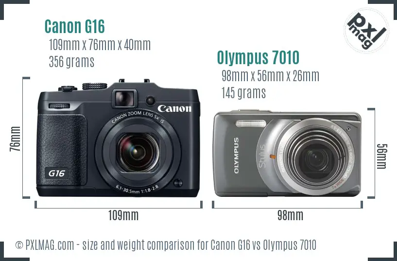 Canon G16 vs Olympus 7010 size comparison