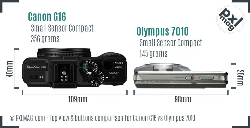 Canon G16 vs Olympus 7010 top view buttons comparison