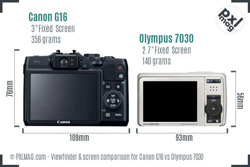 Canon G16 vs Olympus 7030 Screen and Viewfinder comparison