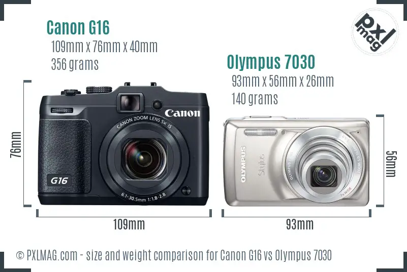 Canon G16 vs Olympus 7030 size comparison