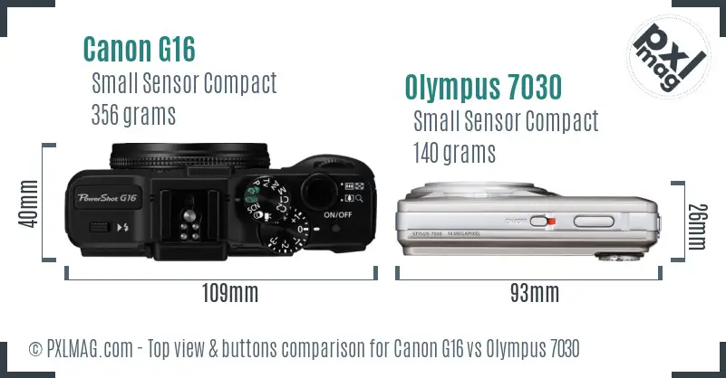 Canon G16 vs Olympus 7030 top view buttons comparison