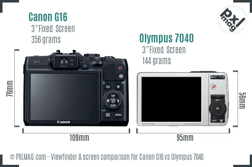 Canon G16 vs Olympus 7040 Screen and Viewfinder comparison