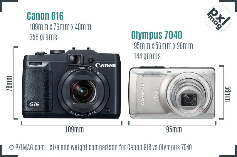 Canon G16 vs Olympus 7040 size comparison