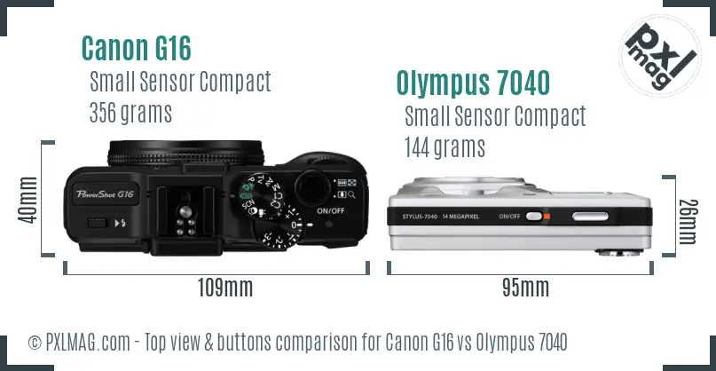 Canon G16 vs Olympus 7040 top view buttons comparison