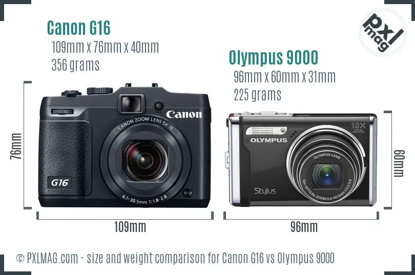 Canon G16 vs Olympus 9000 size comparison