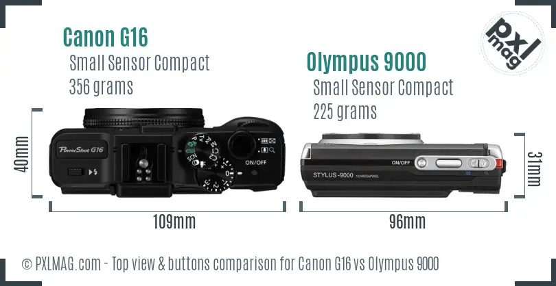 Canon G16 vs Olympus 9000 top view buttons comparison