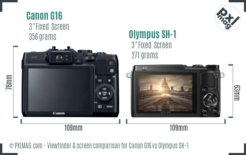 Canon G16 vs Olympus SH-1 Screen and Viewfinder comparison