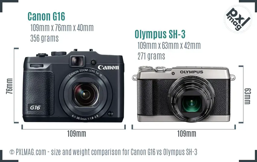 Canon G16 vs Olympus SH-3 size comparison Canon G16 vs Olympus SH-3 size comparison