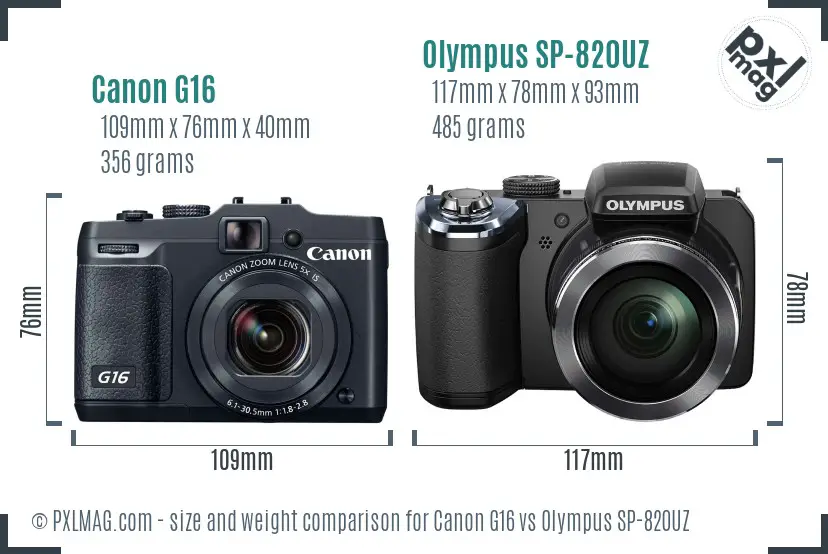 Canon G16 vs Olympus SP-820UZ size comparison