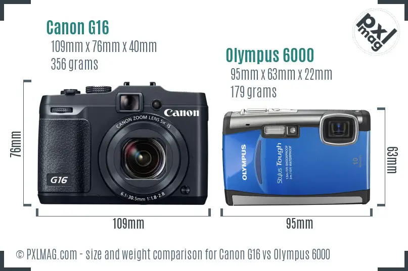Canon G16 vs Olympus 6000 size comparison