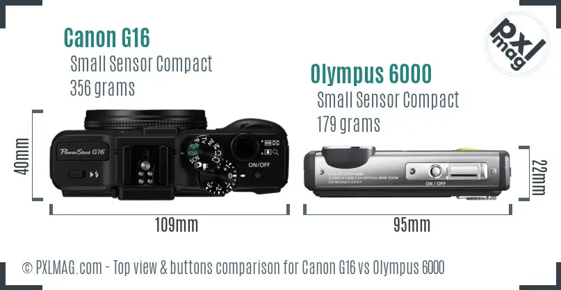 Canon G16 vs Olympus 6000 top view buttons comparison