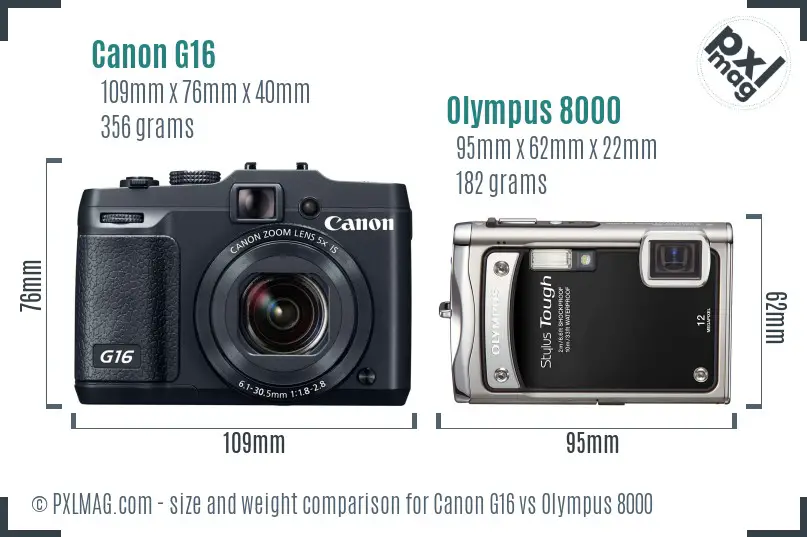 Canon G16 vs Olympus 8000 size comparison