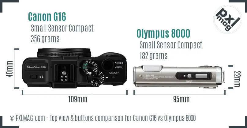 Canon G16 vs Olympus 8000 top view buttons comparison