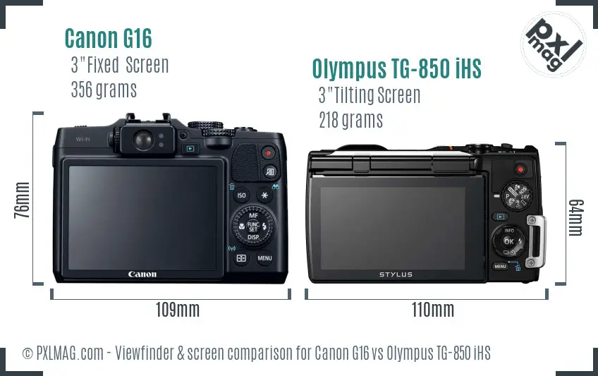 Canon G16 vs Olympus TG-850 iHS Screen and Viewfinder comparison