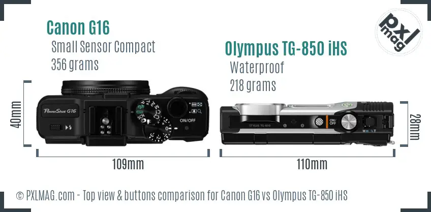 Canon G16 vs Olympus TG-850 iHS top view buttons comparison