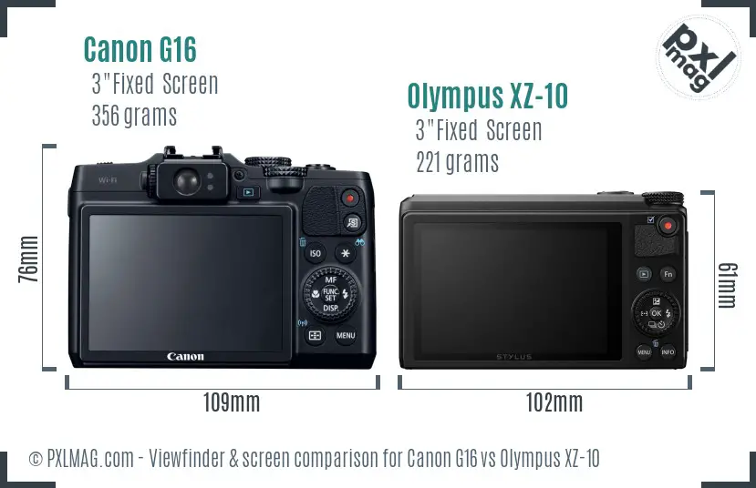 Canon G16 vs Olympus XZ-10 Screen and Viewfinder comparison