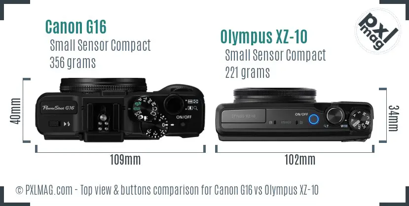 Canon G16 vs Olympus XZ-10 top view buttons comparison