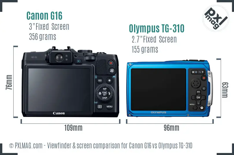 Canon G16 vs Olympus TG-310 Screen and Viewfinder comparison