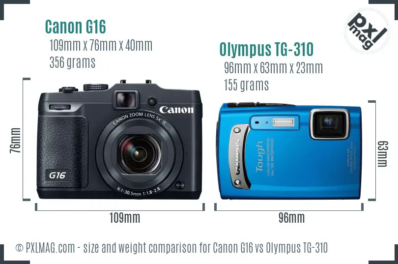 Canon G16 vs Olympus TG-310 size comparison