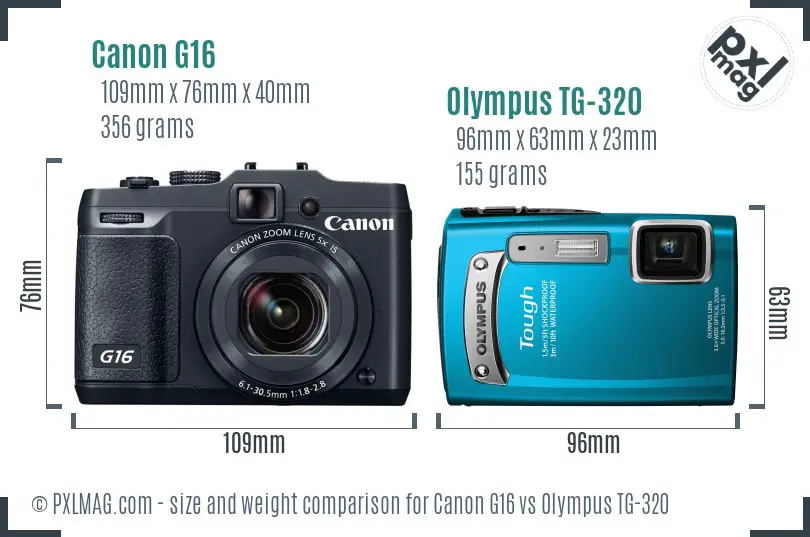 Canon G16 vs Olympus TG-320 size comparison Canon G16 vs Olympus TG-320 size comparison