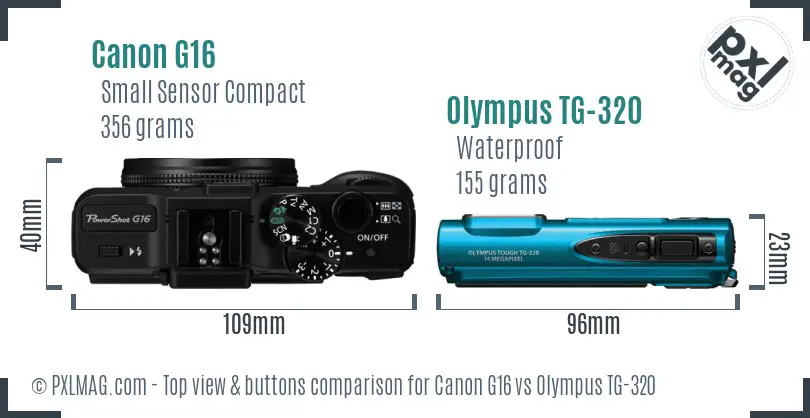 Canon G16 vs Olympus TG-320 top view buttons comparison Canon G16 vs Olympus TG-320 top view buttons comparison