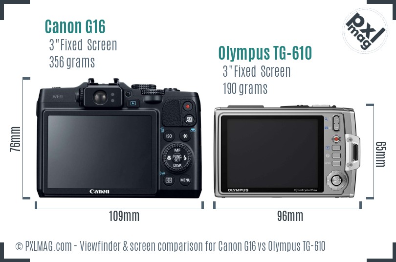 Canon G16 vs Olympus TG-610 Screen and Viewfinder comparison