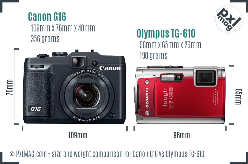 Canon G16 vs Olympus TG-610 size comparison