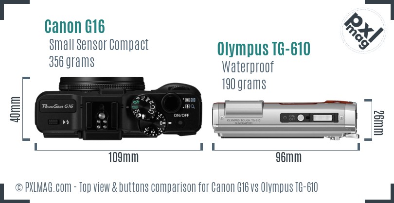 Canon G16 vs Olympus TG-610 top view buttons comparison