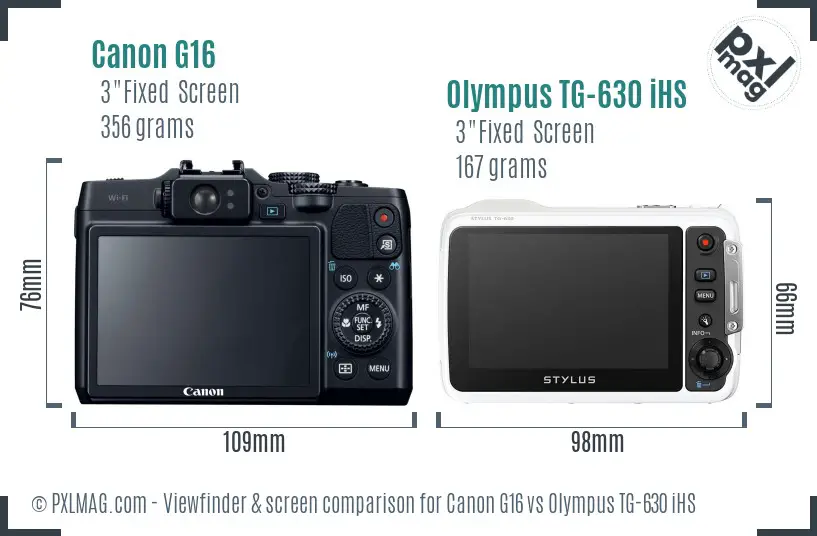 Canon G16 vs Olympus TG-630 iHS Screen and Viewfinder comparison