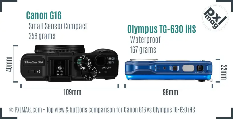 Canon G16 vs Olympus TG-630 iHS top view buttons comparison