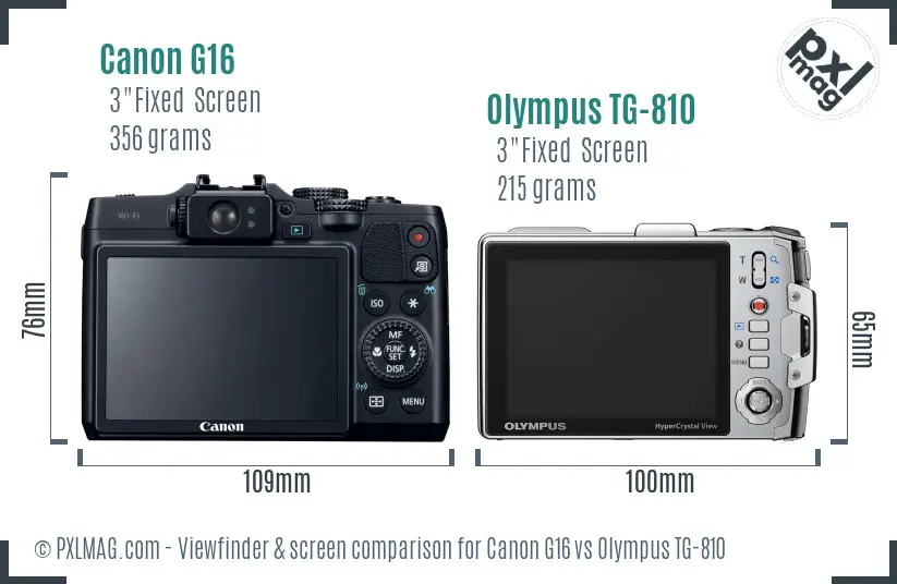 Canon G16 vs Olympus TG-810 Screen and Viewfinder comparison