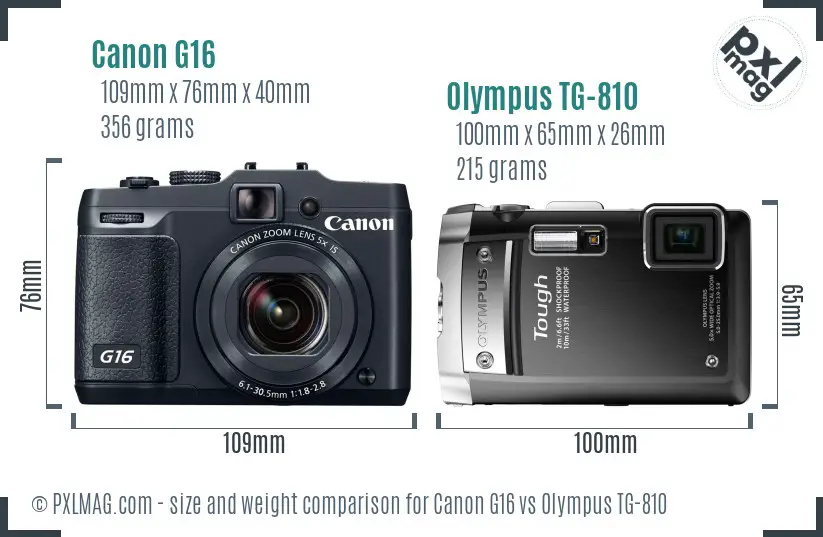 Canon G16 vs Olympus TG-810 size comparison