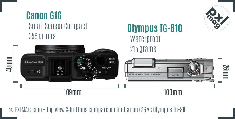 Canon G16 vs Olympus TG-810 top view buttons comparison